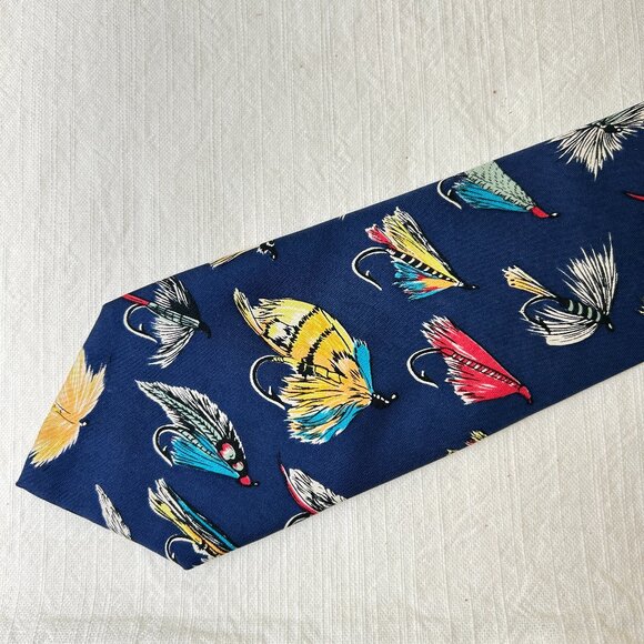 Magnificent Mouchoirs Fly Fishing Neck Tie Blue 100% Silk - Picture 2 of 6